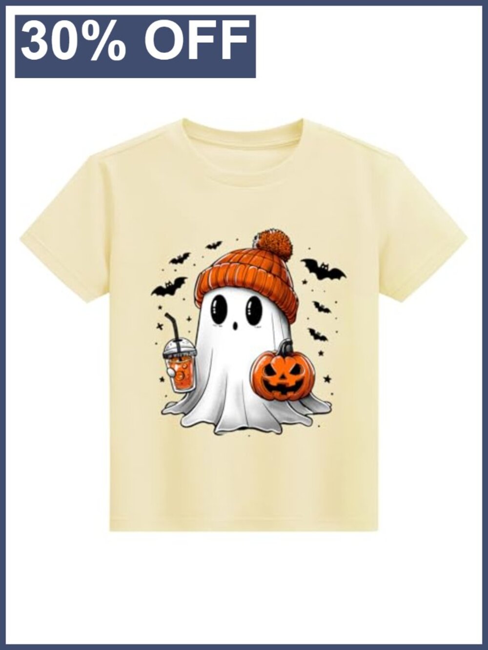 Toddler Halloween Ghost T-Shirt Short Sleeve Cotton Kids Ages 2-7